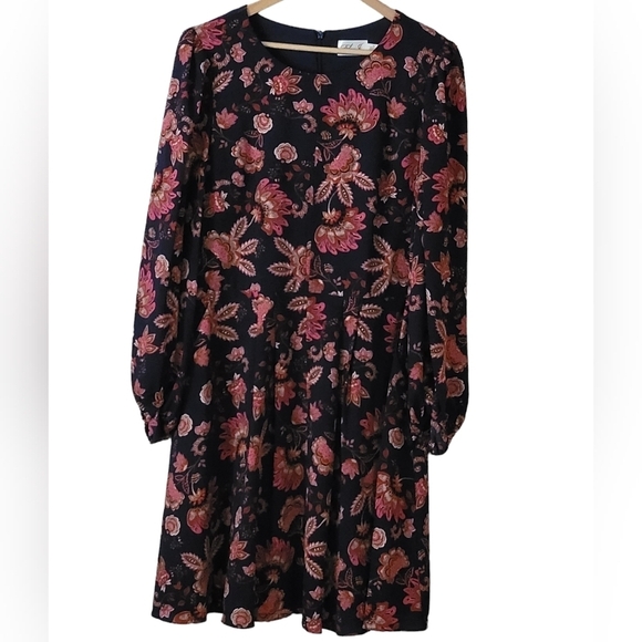 Eliza J Plus Size Floral Paisley Print Drop Waist Dress With Pockets Navy Multi - Picture 5 of 8